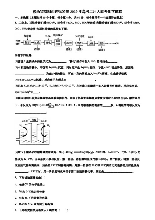 陕西省咸阳市达标名校2019年高考二月大联考化学试卷含解析