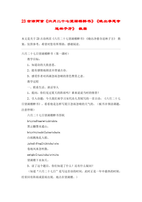 23古诗两首《六月二十七望湖楼醉书》《晓出净慈寺送林子方》 教案_教案教学设计