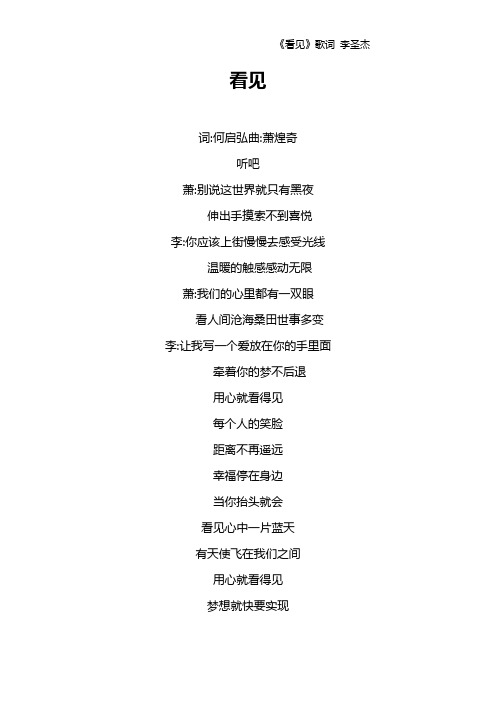 《看见》歌词 李圣杰