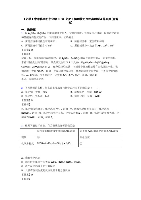 【化学】中考化学初中化学《 盐 化肥》解题技巧及经典题型及练习题(含答案)