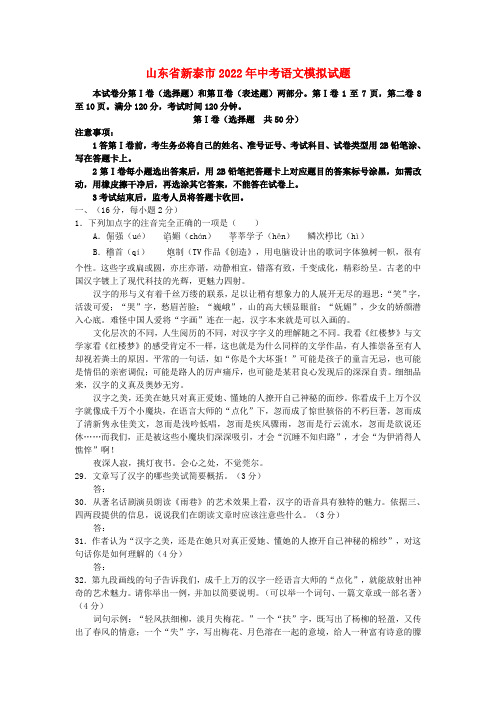 山东省新泰市同步年中考语文模拟试题