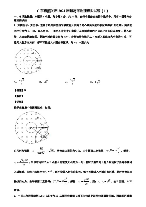 广东省韶关市2021届新高考物理模拟试题(1)含解析