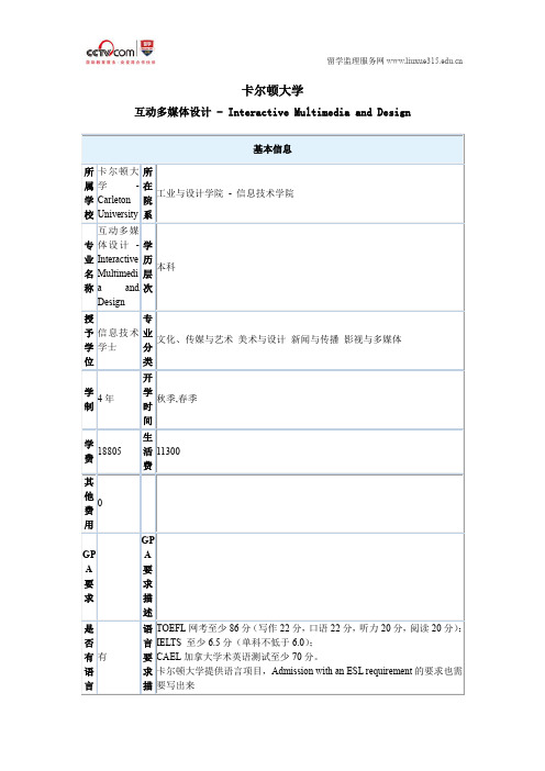卡尔顿大学互动多媒体设计本科