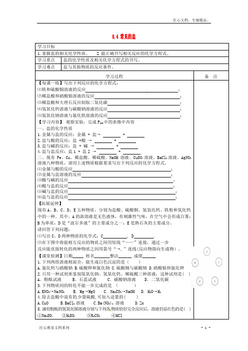 【粤教版】九年级化学下册：8.4《常用的盐(第2课时)》学案