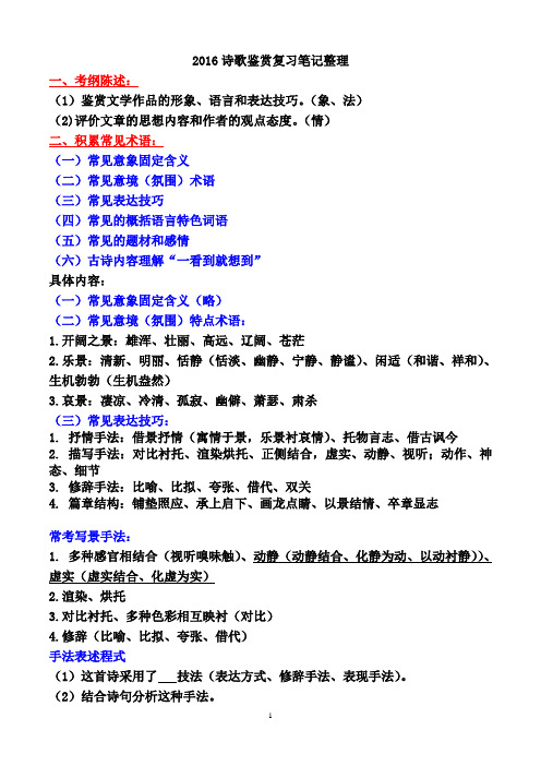 2016诗歌鉴赏复习笔记整理