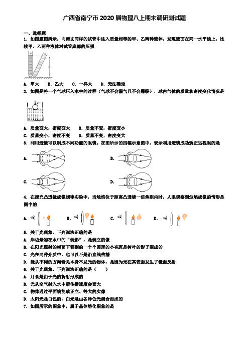 广西省南宁市2020届物理八上期末调研测试题