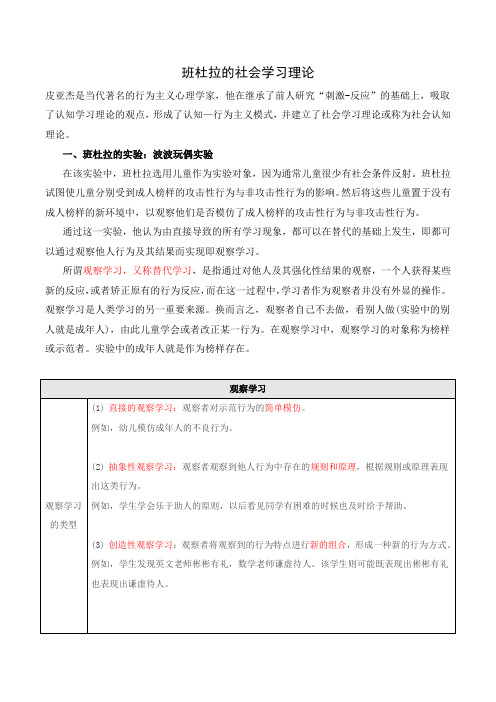 班杜拉的社会学习理论