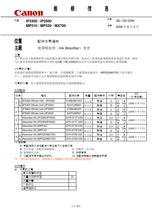 佳能IP3300 IP3500 MP510 MX700维修资料