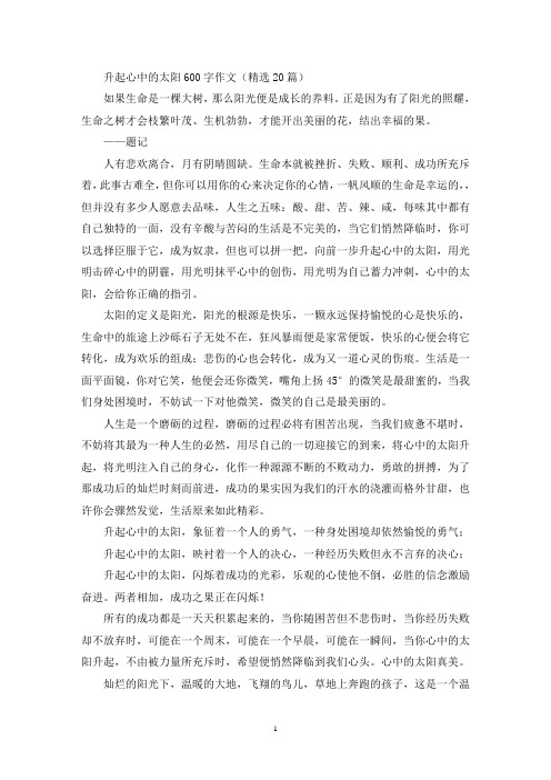 精选升起心中的太阳600字作文(精选20篇)