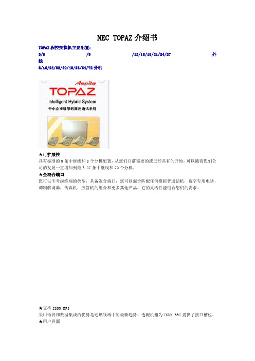 NEC TOPAZ集团电交换机说明书
