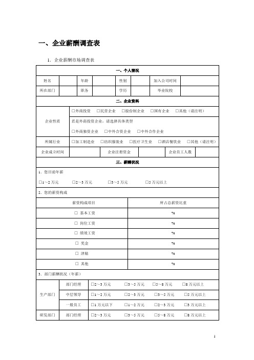 企业薪酬市场调查表