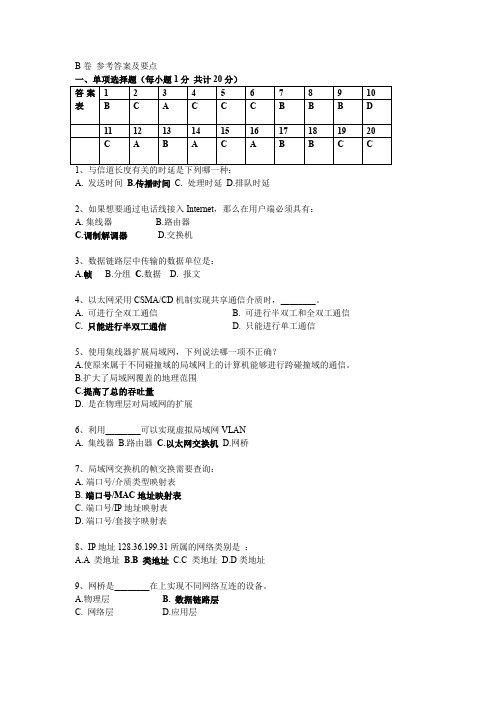 计算机网络B卷 参考答案及要点