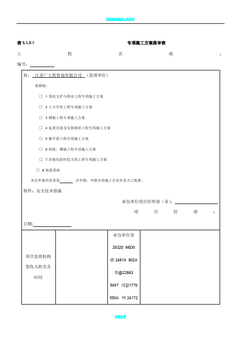 专项施工方案报审表及审批表