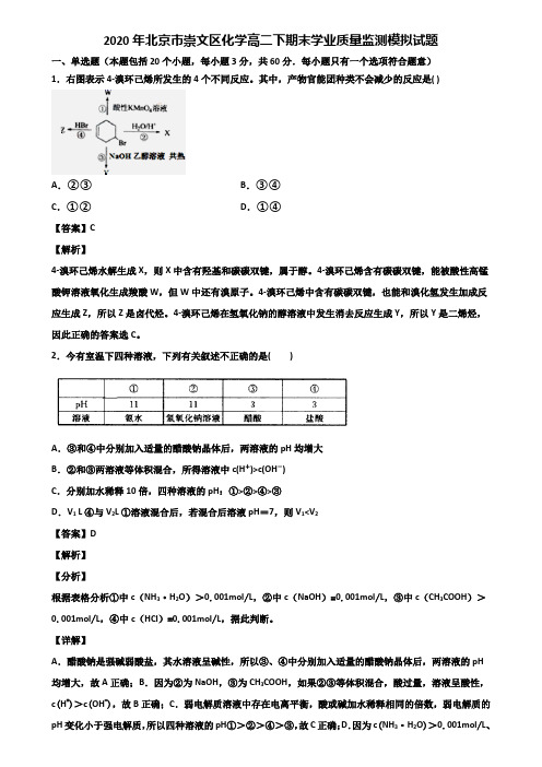 2020年北京市崇文区化学高二下期末学业质量监测模拟试题含解析