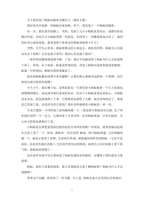 关于我发现了蚂蚁的秘密话题作文(通用3篇最新)