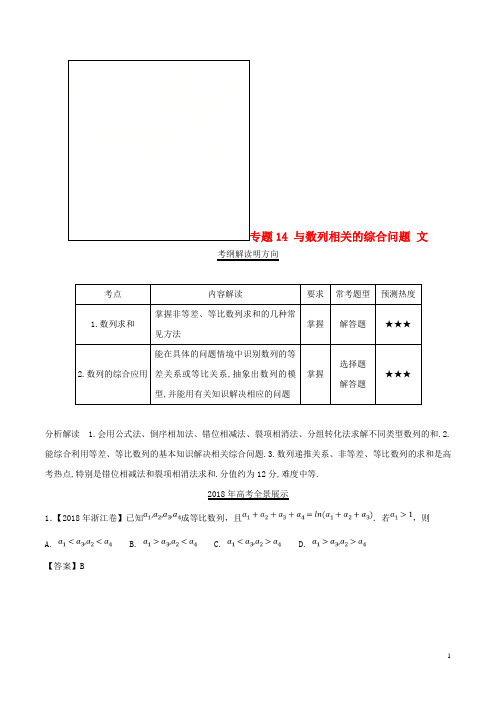 三年高考(2016-2018)高考数学试题分项版解析 专题14 与数列相关的综合问题 文(含解析)