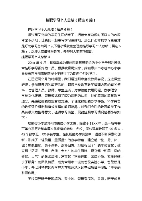 挂职学习个人总结（精选6篇）