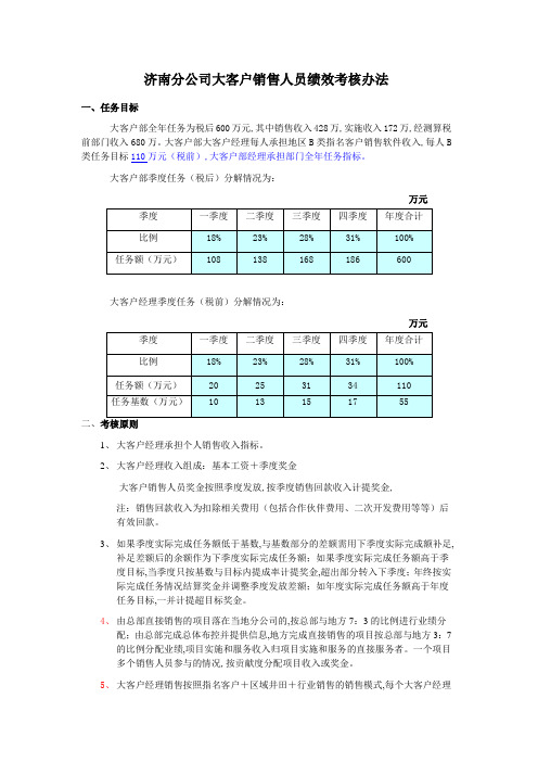 2019年正略钧策- 用友软件—济南分-指名大客户销售人员奖金计提考核办法