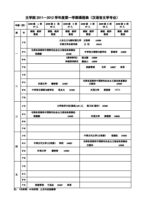 文学院-2011—2012学年度第一学期课程表