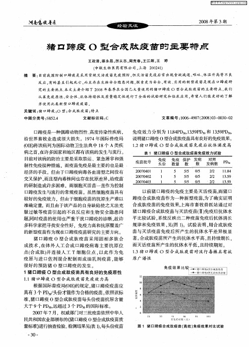 猪口蹄疫O型合成肽疫苗的主要特点
