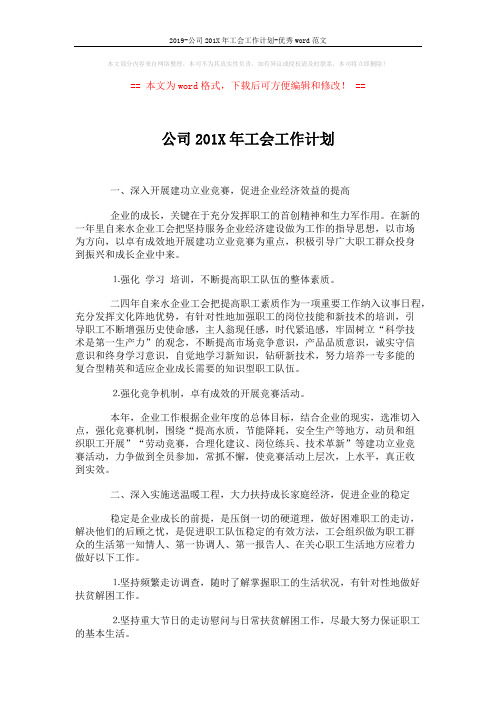 2019-公司201X年工会工作计划-优秀word范文 (2页)