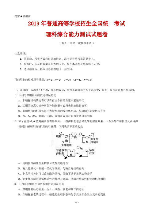 2019届宁夏银川一中高三第一次模拟考试理科综合试题(word版)