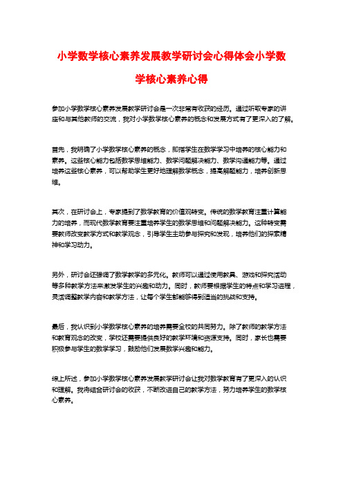 小学数学核心素养发展教学研讨会心得体会小学数学核心素养心得