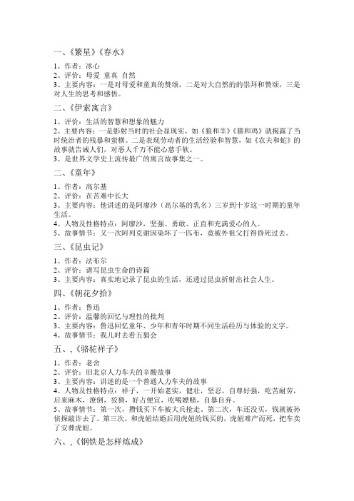 人教版初中语文名著导读复习提纲