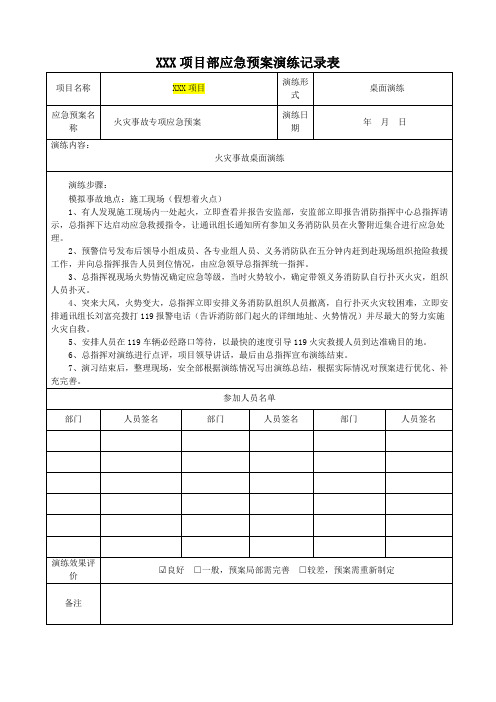 火灾事故桌面演练记录表