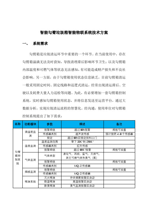 智能勾臂垃圾箱智能物联系统技术方案