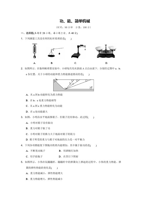 浙教版科学中考单元专题复习 功、能、简单机械