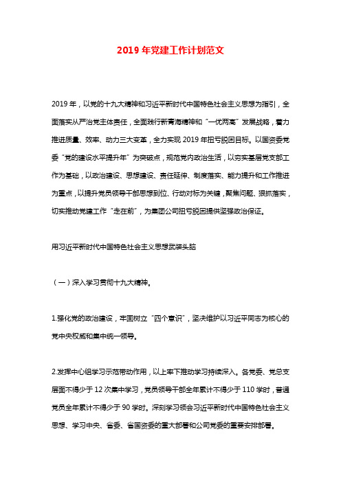 2019年党建工作计划范文