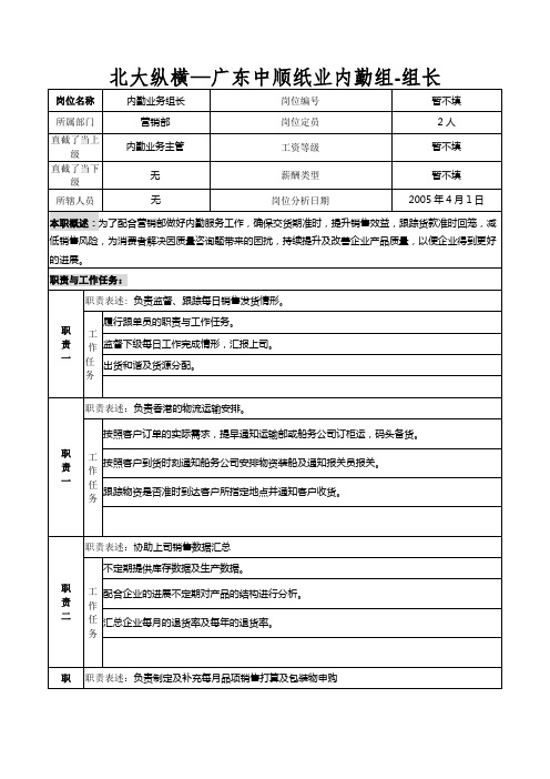 北大纵横—广东中顺纸业内勤组-组长