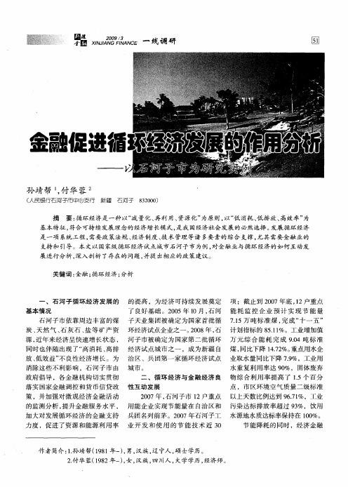 金融促进循环经济发展的作用分析——以石河子市为研究实例