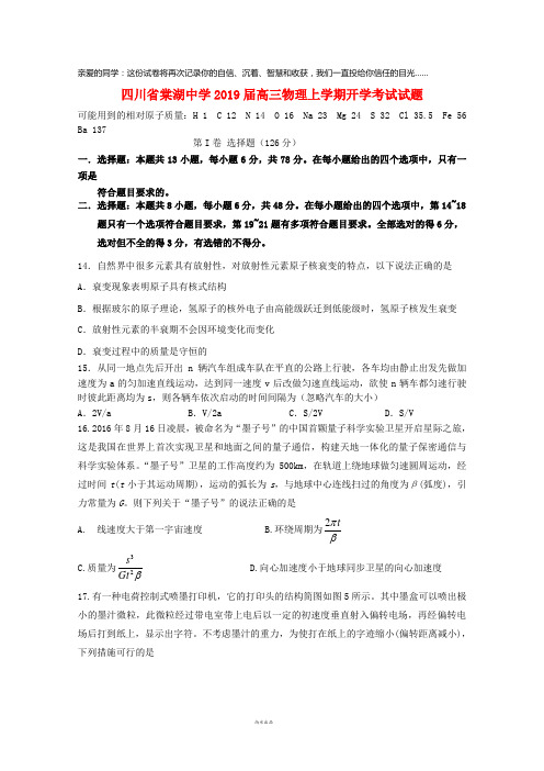 四川省棠湖中学2019届高三物理上学期开学考试试题