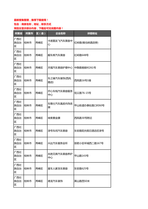 新版广西壮族自治区桂林市秀峰区汽车装具企业公司商家户名录单联系方式地址大全25家