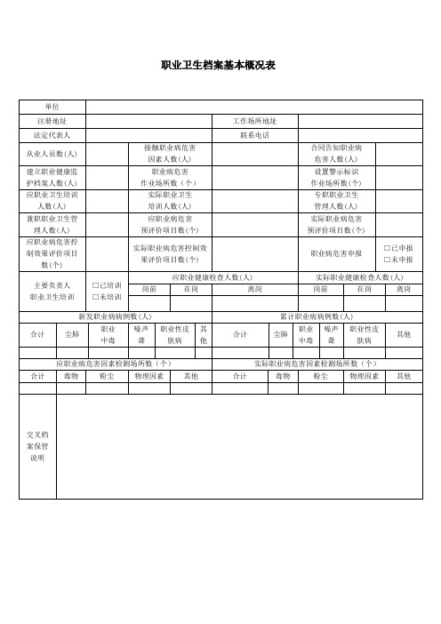 职业卫生档案基本概况表