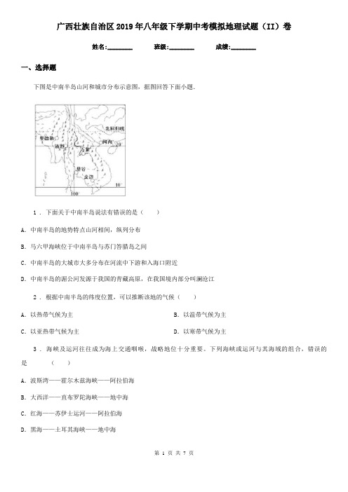 广西壮族自治区2019年八年级下学期中考模拟地理试题(II)卷