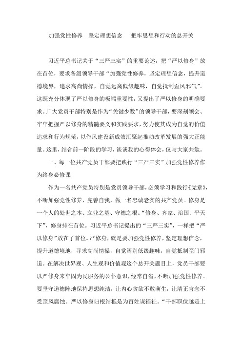 加强党性修养  坚定理想信念   把牢思想和行动的总开关