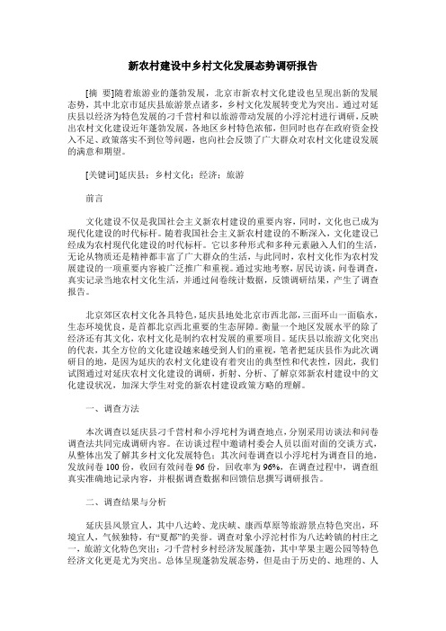 新农村建设中乡村文化发展态势调研报告