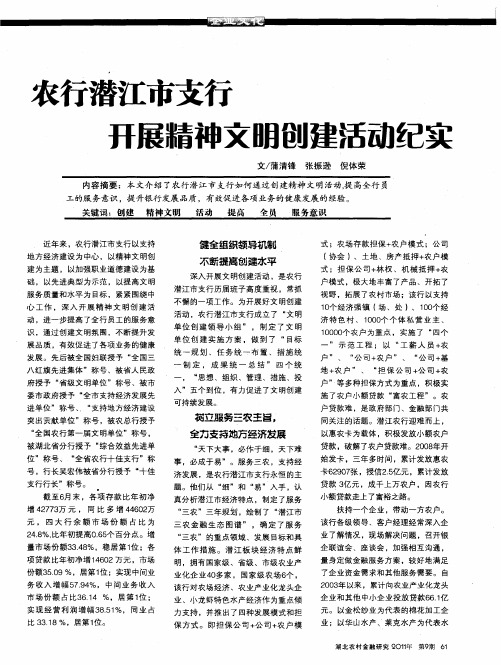 农行潜江市支行开展精神文明创建活动纪实