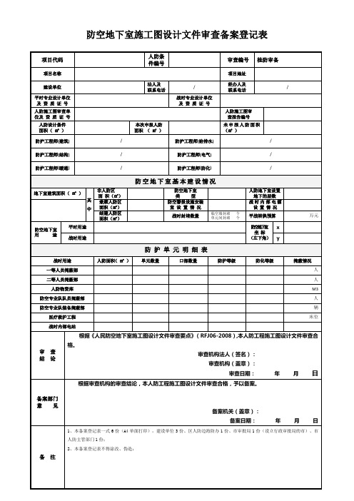 空地下室施工图设计文件审查备案登记表