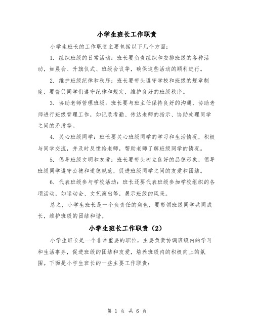 小学生班长工作职责（4篇）