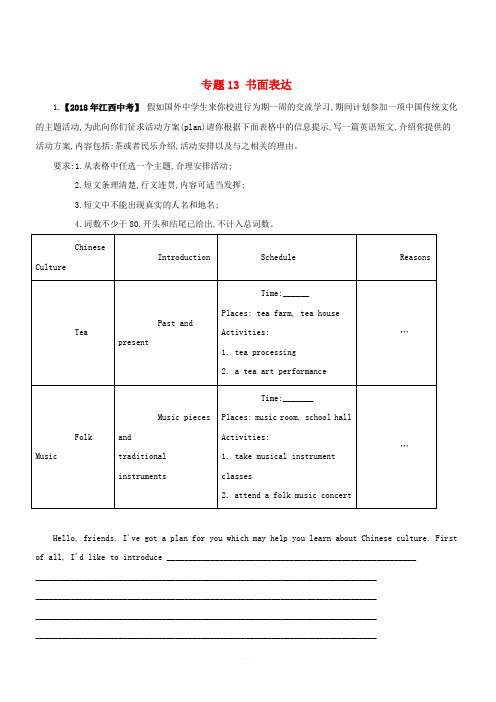 2018年中考英语试题分项版解析汇编专题13书面表达含解析