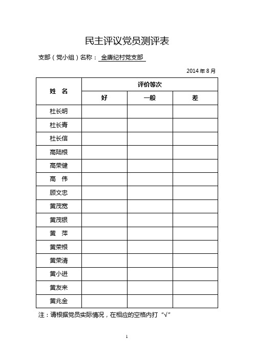 民主评议党员测评表