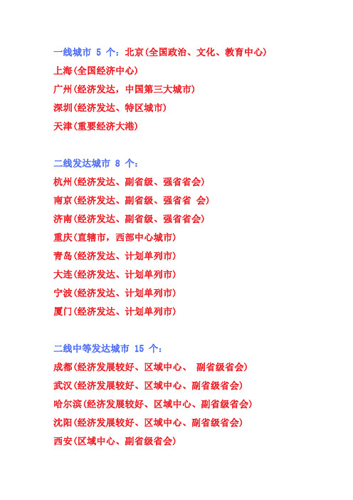 中国一二三线城市