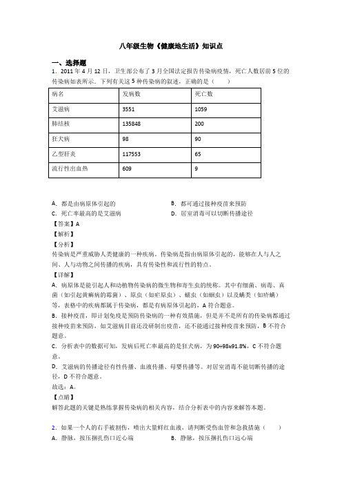 八年级生物《健康地生活》知识点