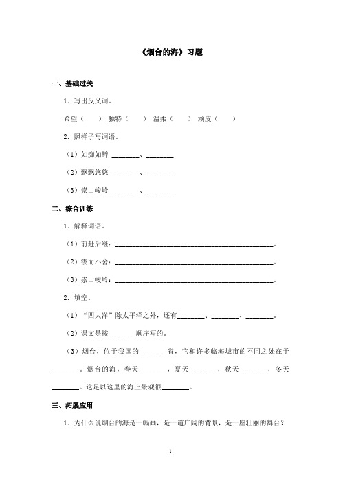 最新沪教版小学语文五年级上册《烟台的海》精选习题第二课时(精品)
