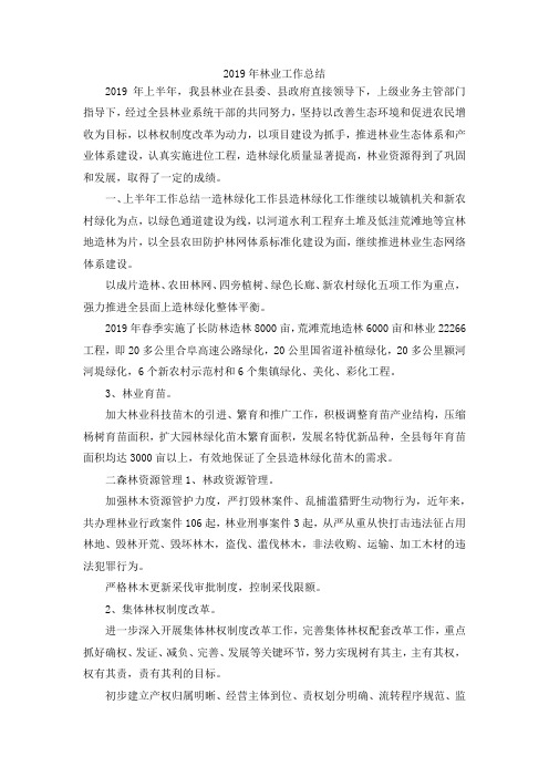 最新-2019年林业工作总结 精品