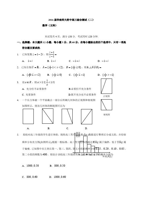 广东省2016届华南师大附中高三综合测试(二)(文数)